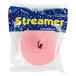 A roll of pink crepe streamer in a plastic bag.