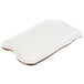 An American Metalcraft white rectangular melamine serving board with a brown wooden edge.