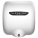 A white Excel XLERATOR hand dryer cover with a black logo.