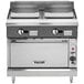 A Vulcan V2P36S-NAT heavy-duty stainless steel range with 2 plancha tops over a standard oven.