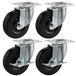 A group of black and silver rubber caster wheels.
