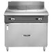 A large stainless steel Vulcan V Series range with a hot top and cabinet base.
