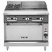 A stainless steel Vulcan V2BG4TC-LP liquid propane range with griddle, knobs, and a door.