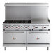 A large stainless steel Cooking Performance Group range with two standard ovens and a griddle over six burners.