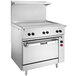 A Vulcan stainless steel electric range with griddle top.