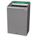 A grey rectangular Rubbermaid recycling container with a green lid.