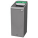 A grey rectangular Rubbermaid Stenni recycling container with a green lid and handle.
