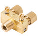 A Cooking Performance Group pilot valve with two brass nuts on it.