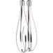 A close-up of a KitchenAid stainless steel whisk attachment with a white handle.