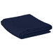A folded navy blue Intedge rectangular table cover.