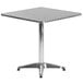 A Flash Furniture square aluminum table with a metal base and 4 chairs.
