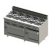 A stainless steel Blodgett commercial range with double oven base.