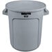 A gray Rubbermaid Brute 10 gallon round trash can.