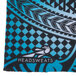 A blue and black headband with a tribal pattern and the Headsweats logo.