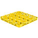 A yellow plastic Carlisle glass rack extender with 20 circular compartments.