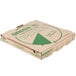 A GreenBox corrugated pizza box with a green logo.