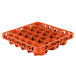 A Carlisle orange plastic glass rack extender with 30 compartments.