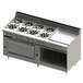 A large stainless steel Blodgett natural gas range with 8 burners, a thermostatic griddle, an oven, and a cabinet base.
