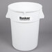 A white plastic Continental round trash can with black text that reads "Huskee"