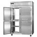 A large stainless steel Continental Refrigerator with two half doors open.