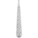 A silver 10 Strawberry Street Dubai stainless steel dinner fork with a design.