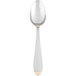 A silver spoon with gold trim.