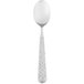 A silver 10 Strawberry Street Dubai dinner spoon with a design on it.