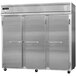 The white Continental Refrigerator reach-in freezer with three solid doors.