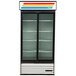 A white True refrigerated merchandiser with glass doors.