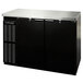 A black Continental Pass-Through Back Bar Refrigerator with a silver top and black trim.