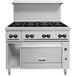 A Vulcan 48-inch wide commercial gas range with 8 burners, a standard oven, and a cabinet base.