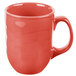 A white Libbey porcelain mug with a carved red cayenne design.