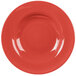 A red Libbey porcelain pasta bowl.