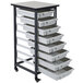 A white and black Luxor storage unit cart with small bins inside.