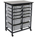 A grey and black metal Luxor storage cart with drawers.