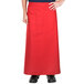 A person wearing a red Intedge Bistro apron with 2 pockets.