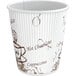 A white paper Choice hot cup with brown bean designs.