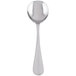A Libbey stainless steel bouillon spoon with a handle on a white background.