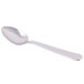 A Libbey Aegean stainless steel dessert spoon with a long handle.