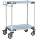 A Metro ergonomic handle for a cart with wheels.