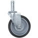A close-up of a Metro 5MP Super Erecta polyurethane swivel stem caster wheel with a metal post.
