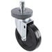 A black Metro resilient rubber swivel caster with a silver metal wheel.