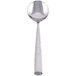 A Libbey stainless steel bouillon spoon with a silver handle and bowl.