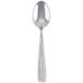 A Libbey stainless steel demitasse spoon with a textured handle.