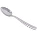 A silver Libbey Chivalry demitasse spoon with a curved handle.