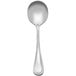A Libbey Geneva stainless steel round soup spoon with a handle.
