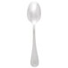 A silver Libbey teaspoon with a white handle.