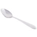 A Libbey Neptune stainless steel teaspoon with a white handle and silver spoon.