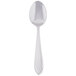 A white handle and a silver Libbey Neptune stainless steel teaspoon.