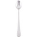 A silver Libbey Classic Rim II Iced Tea Spoon with a white handle.